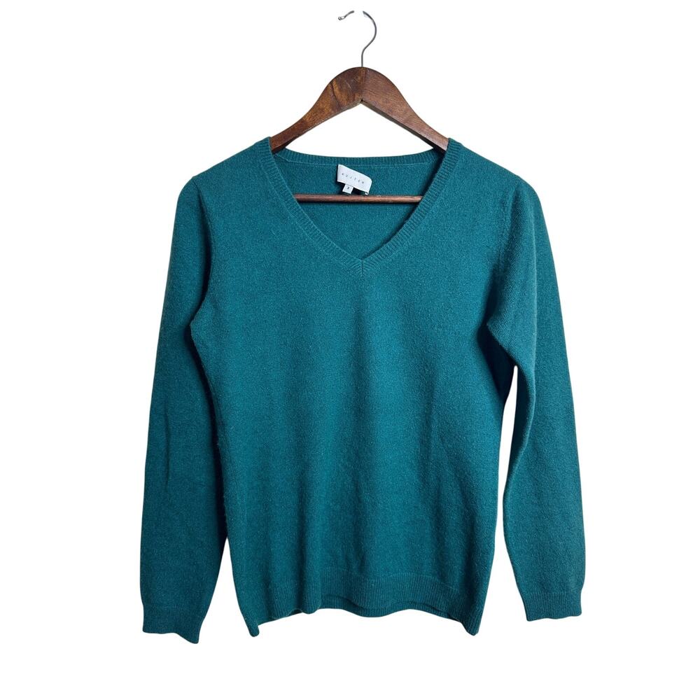KUJTEN 100% Cashmere Sweater size 3/L Teal Green V Neck Luxury Knit